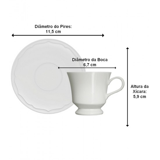 Xicara 80ml Para Café Clássica Com Pires Porcelana Germer